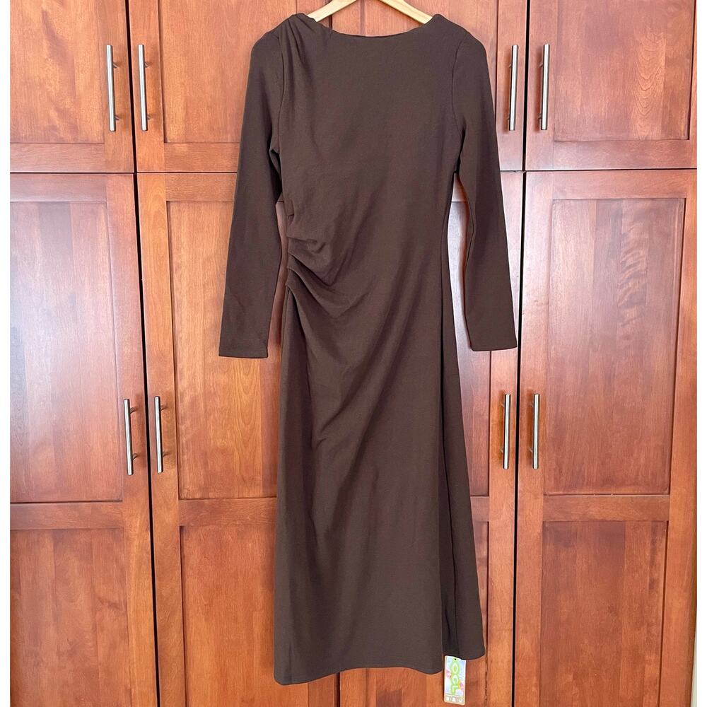 OGL Maxi Brami Dress Boatneck Thermal Long Sleeve Brown Size Small NEW